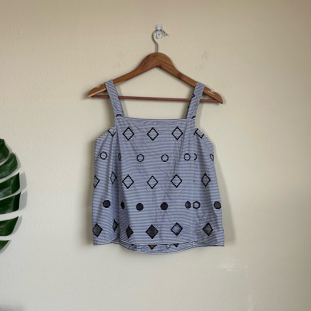 Madewell Square Neck Stripe Eyelet Shape Cut Out Tank